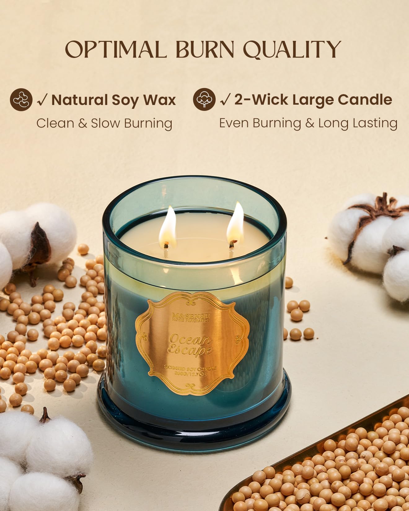 M&SENSE Ocean Escape Soy Candle,Non Toxic 12.7oz 75H Slow Burn, Coastal Sea Breeze Summer Aroma, Housewarming Gifts