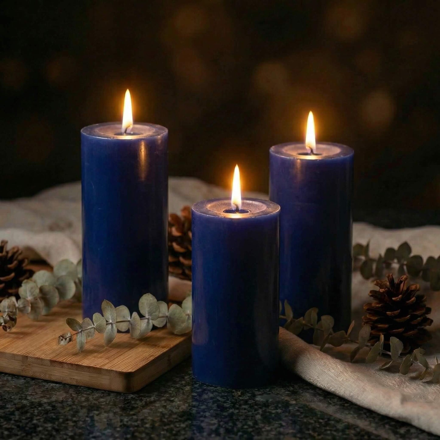 Richland Set of 3 Navy Blue Pillar Candles 3" x 6" Unscented for Weddings Home Holidays Relaxation Spa Church