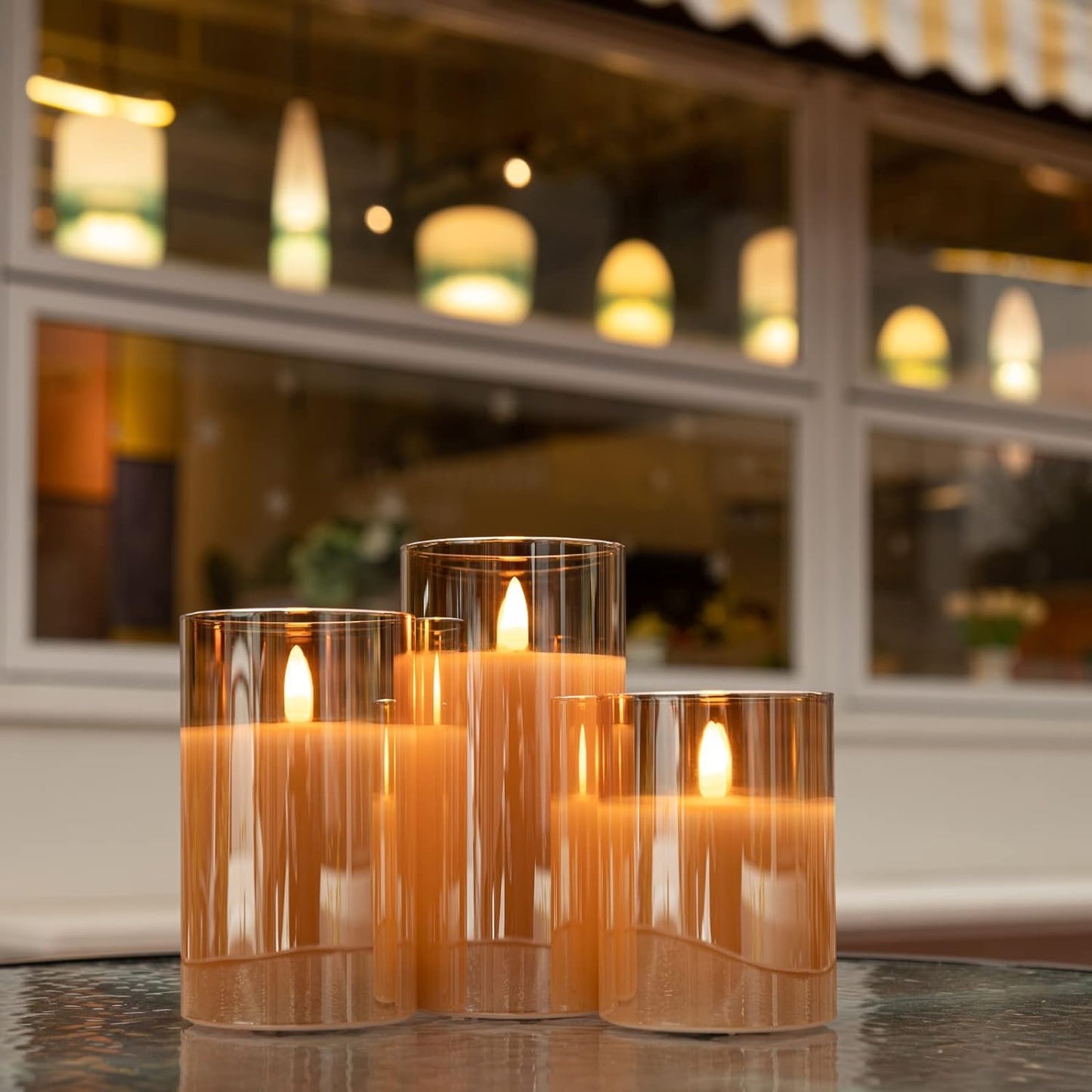 COVEGE Glass LED Flameless Candles Set with Remote, Gold Battery Operated Fake Candles, Real Wax with Warm Flickering Light, Safe Decorative Pillar Candles for Home, Wedding, Party Gift (Pack of 3)