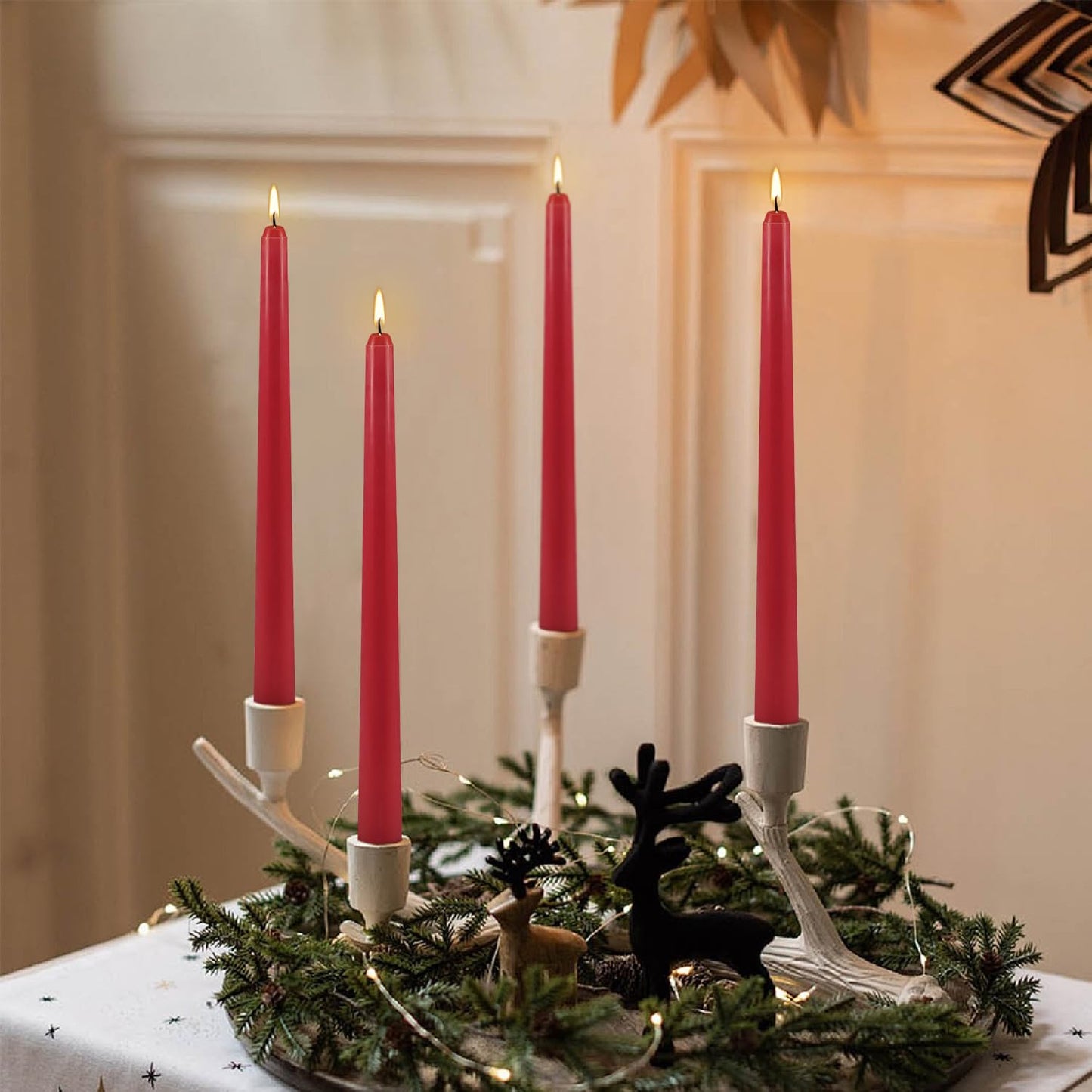 24Pack Red Taper Candles-10 Inch Dripless, Unscented Dinner Candle- Smokeless and Dripless, Long Burning time, Paraffin Wax with Cotton Wicks for Home Décor,Christmas, Wedding, Party,Candlesticks
