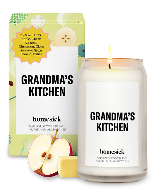 Homesick Scented Candles for Home (Grandma's Kitchen) - 13.75 oz Long-Lasting Natural Soy Wax Blend Jar Candle Gifts for Women & Men, 60-80 Hours Burn Time - Notes of Butter, Apple & Cream
