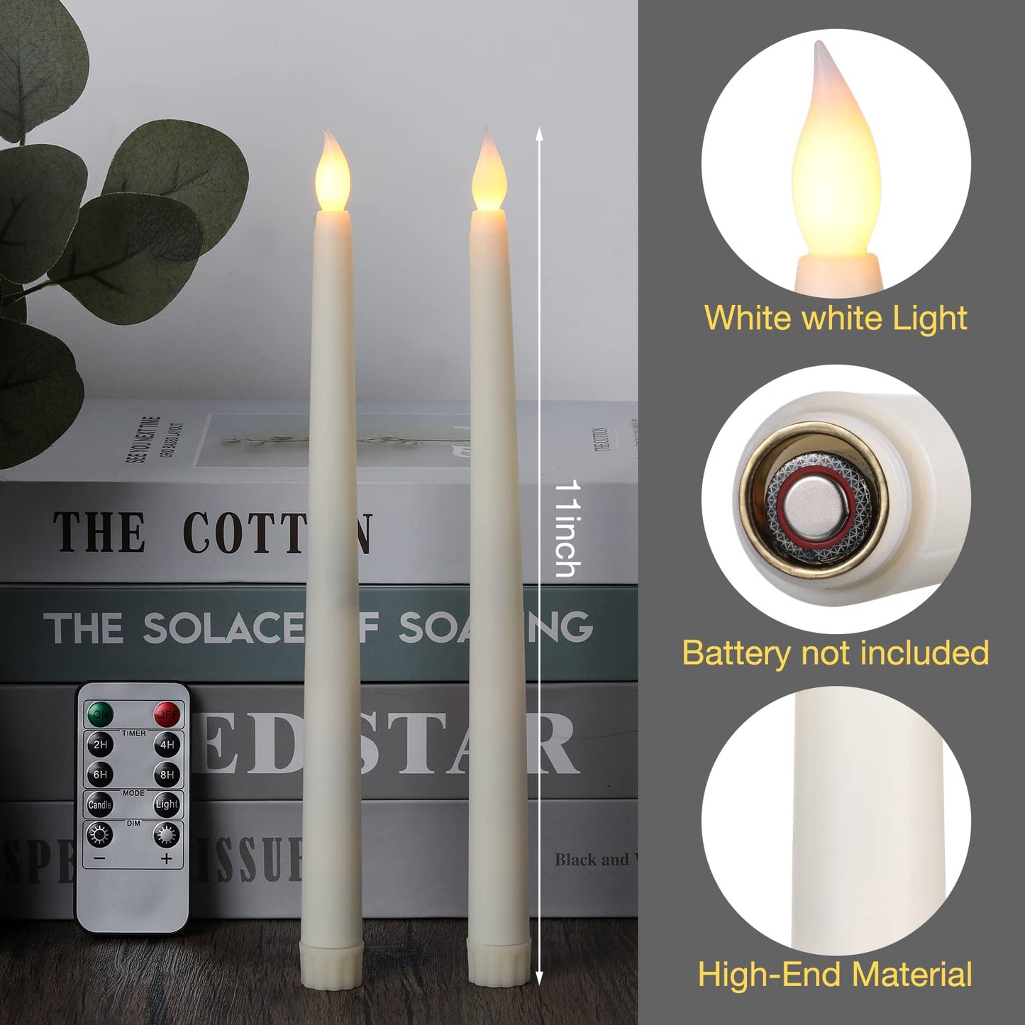 Tuanse 24 Pack Flameless Flicker Taper Candles Bulk with Remote and Timer, Battery Operated LED Warm White Taper Candles Light for Home Wedding Decoration Gifts (Beige,11 Inch)