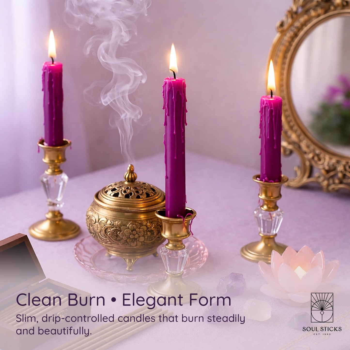 SOUL STICKS Luck Magic Spell Chime Taper Candles 20 Pack - Ideal for Altar, Rituals, Ceremonies, Meditation Pink Candle for Witchcraft Supplies, Wiccan Supplies, Candles Clearance