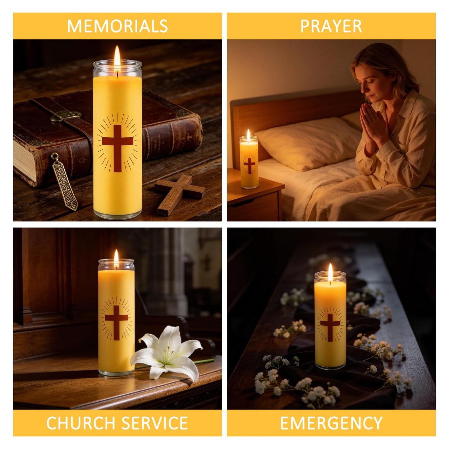 Trxvxo 6 Pack Pure Beeswax Prayer Candles, Devotional Candles in Safe Blown Glass Jars with Cross, Long‑Burning Smokeless Honey Scent Catholic Candles for Vigil, Church & Memorials