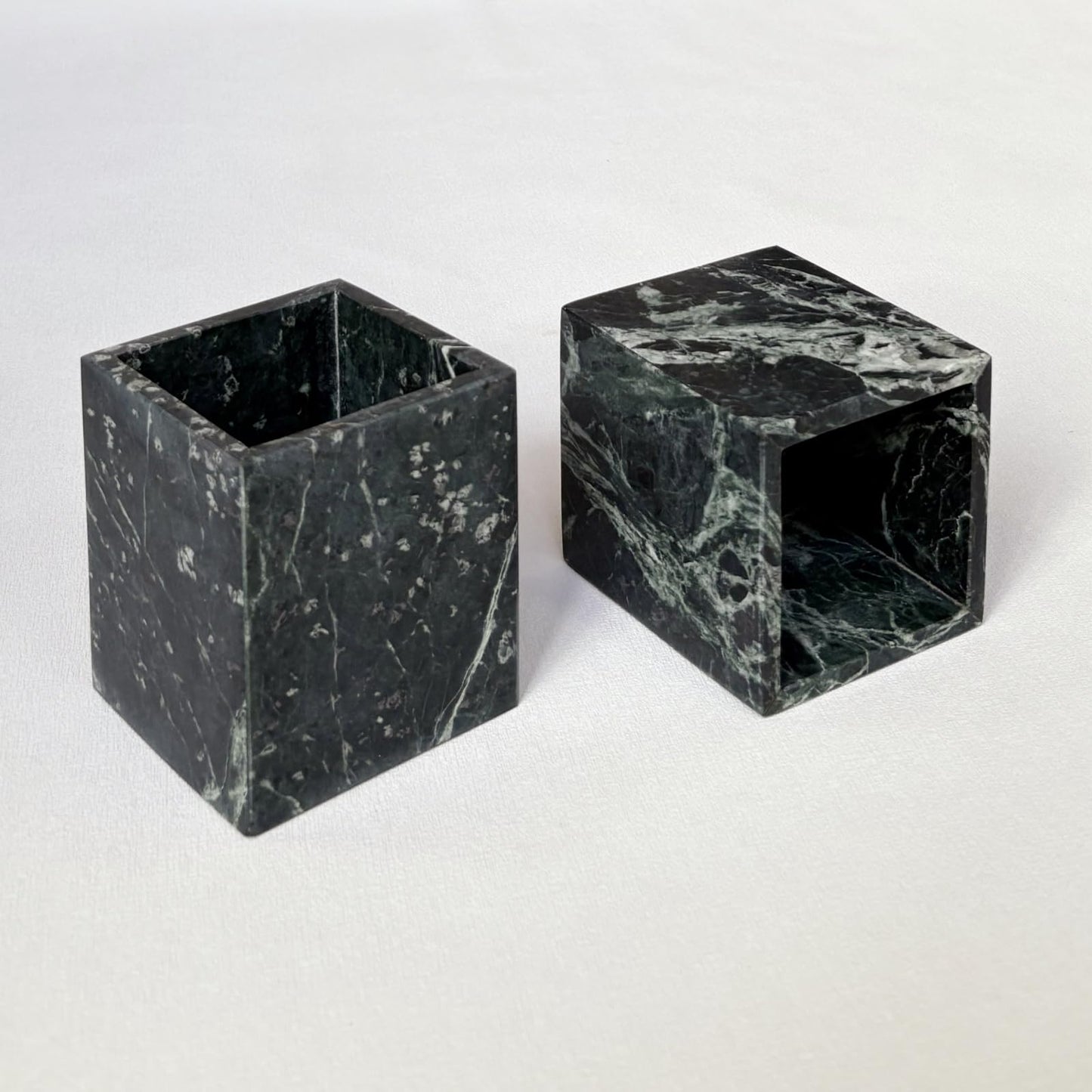StonePlus Natural Marble Stone Square Storage Container Empty Vessel Holder Cup for Candle/Pens/Sundries items (Dark Flower Green)