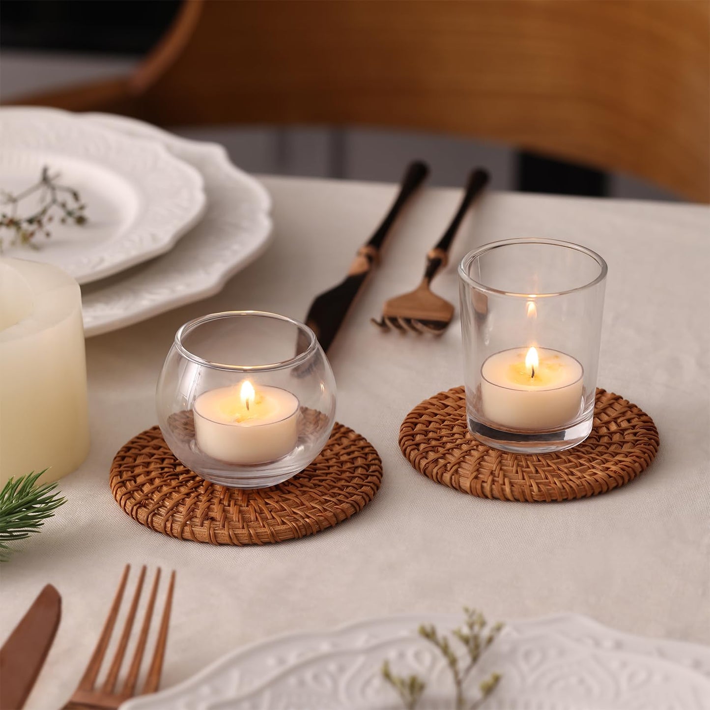 Vanilla Scented Tealight Candles, 48 Pack- Extended 4-5h Clear Cup Scented Tea Lights with Handmade Floral Surface, 100% Natural Palm Wax Tealights Smokeless for Home Cozy Night, Holidays