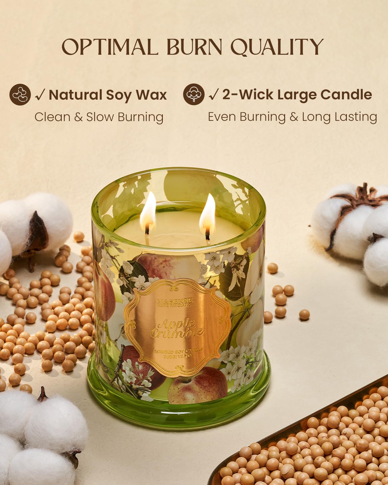 M&SENSE Apple Crumble Scented Candles, Fresh Apple Scented Candles Natural Soy Wax, Non Toxic Candle 12.7oz Large Jar 75 Hours Burning, Gifts for Women