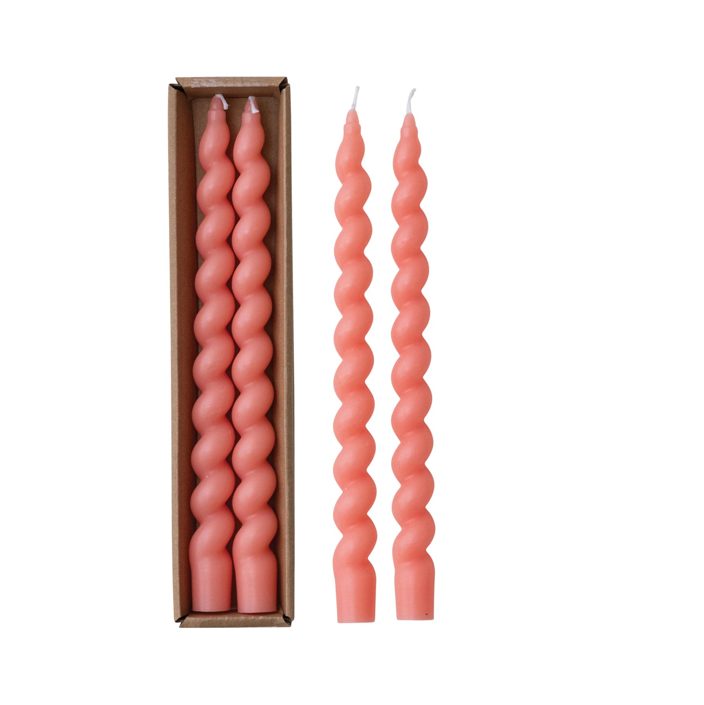 Creative Co-Op 2-Piece Unscented Twisted Taper Candles in Box, Pink