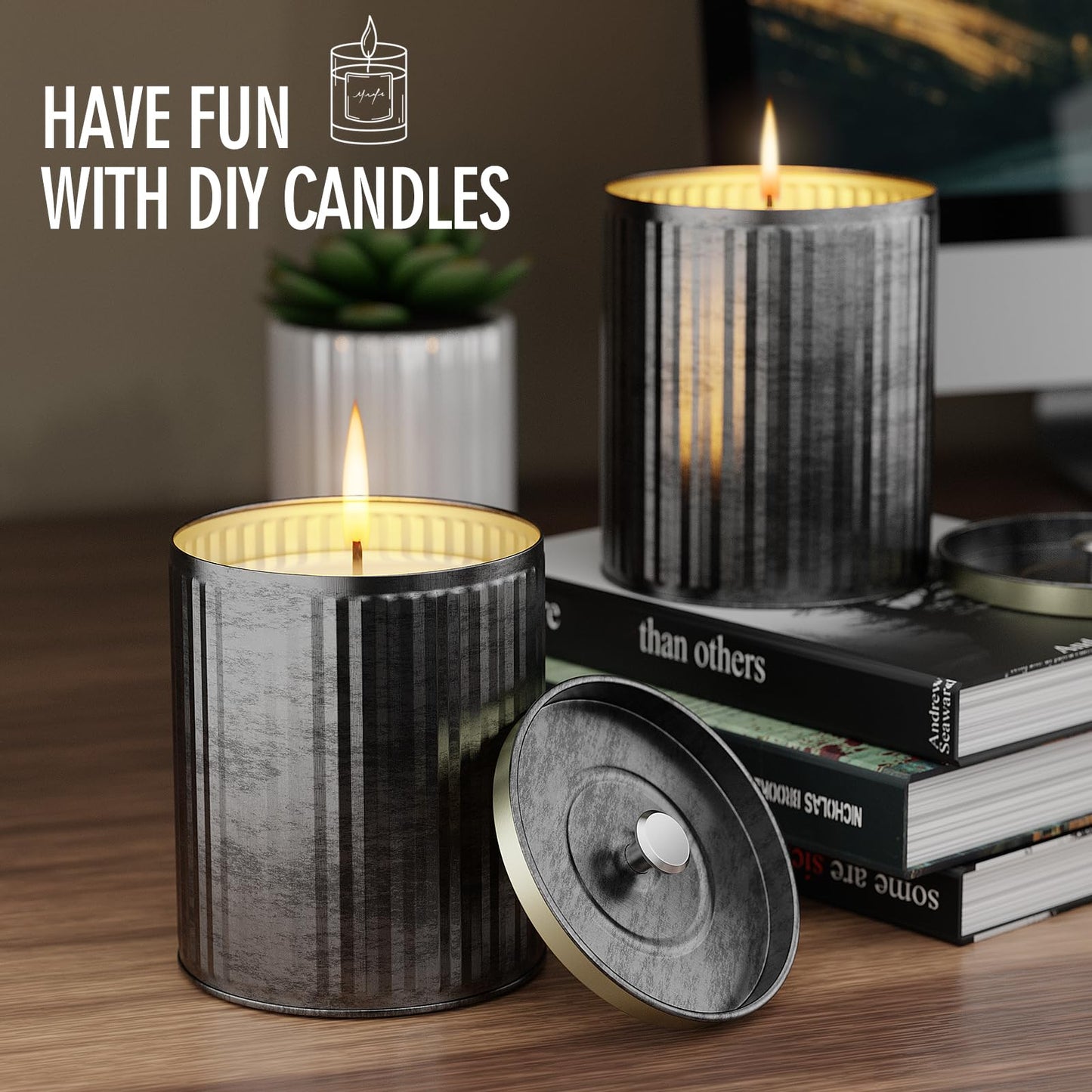 Domivirgo Empty Candle Tins for Making Candles, 10oz Vintage Style Candle Jars, Candle Containers with lid (Silver)