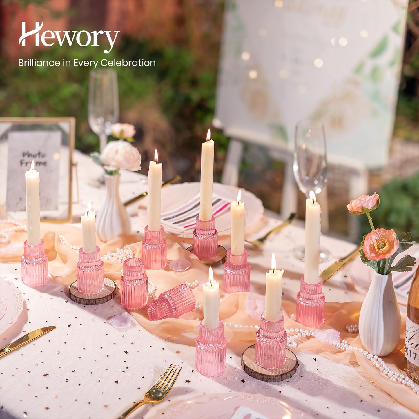Hewory Glass Pink Candle Holder: 2PCS Valentines Taper Candle Holders for Table Centerpiece, Tapered Candlestick Holders for Valentines Day Decorations Gifts Anniversary Wedding Holiday Home Decor