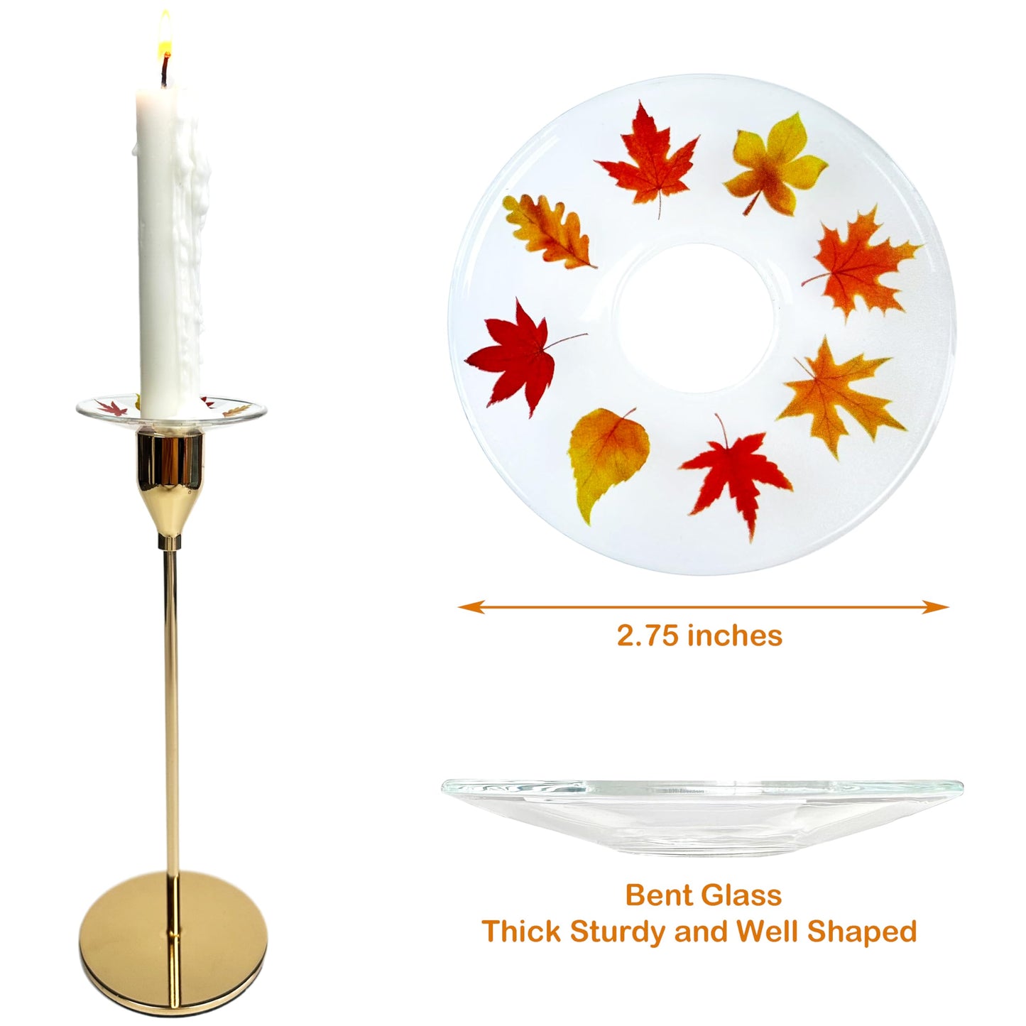 VGEUNA 4 Pieces Patterned Glass Bobeches for Candlestick Holder, Thanksgiving Day Maple Leaves Design, Candle Drip Protector Guard, Wax Catcher Ring Accessories (Maple Leaves)