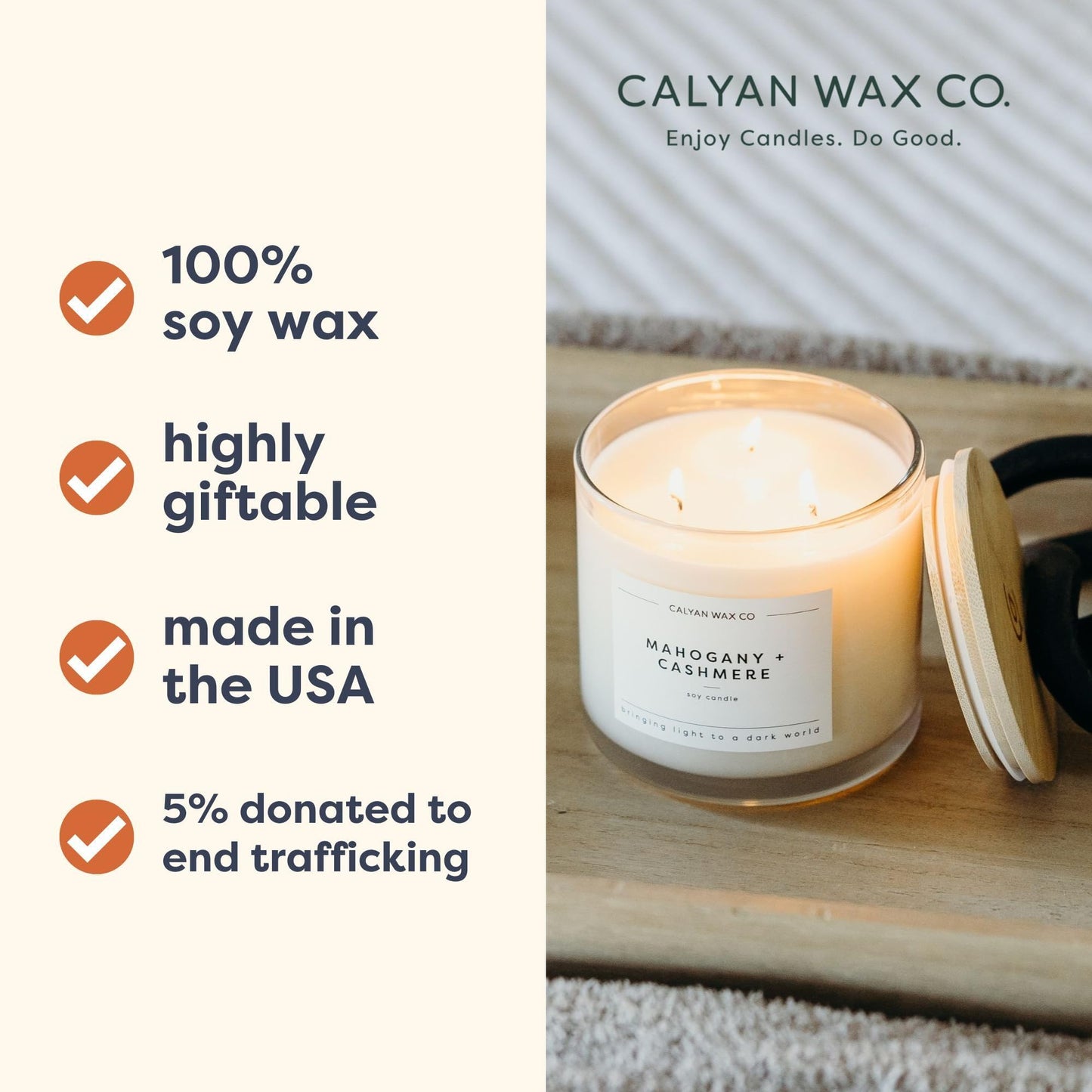 Calyan Wax Co. Rosewood & Amber 3 Wick Scented Candle - 43 Hour Burn - Luxury 3 Wick Soy Candles - Clean Soy Wax Candles - Long Lasting Large Glass Jar Candle for Home - 14.9oz