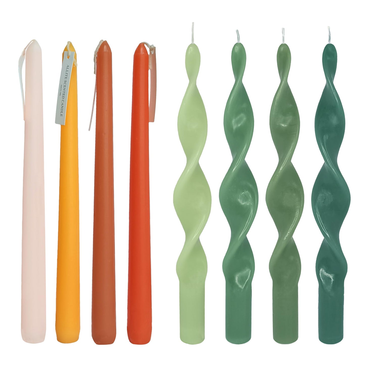 8 PCS Orange Scented Taper Candles Handmade Gradient Orange 10 Inch Candle and Gradient Green Unscented Candles for Holiday Birthday Home Decor