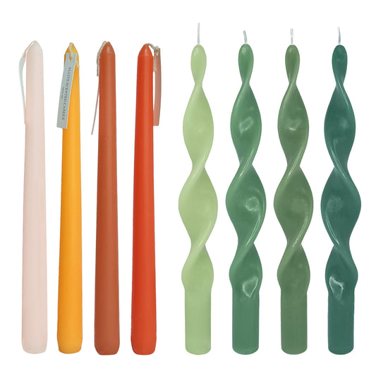 8 PCS Orange Scented Taper Candles Handmade Gradient Orange 10 Inch Candle and Gradient Green Unscented Candles for Holiday Birthday Home Decor