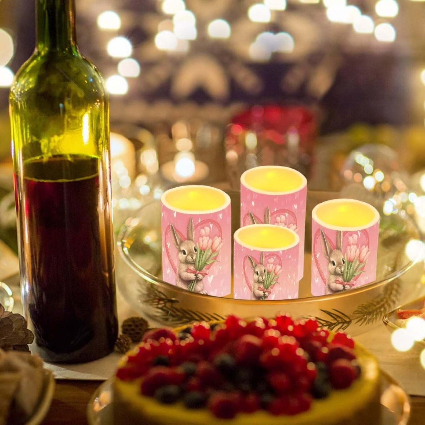 NETILGEN Easter Day Decorative Flameless Electric LED Pillar Candles Lamps with Remote Timer Control Long Lasting, 4 Pcs, Tulips Flowers Bunny