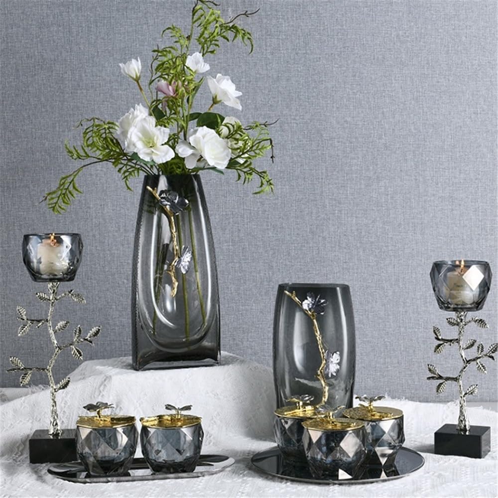 Candlesticks Light Luxury Glass Candlestick Ornaments Home High-end Living Room Desktop Aromatherapy Decorative Candle Holder Decorative Candlestick(Small)