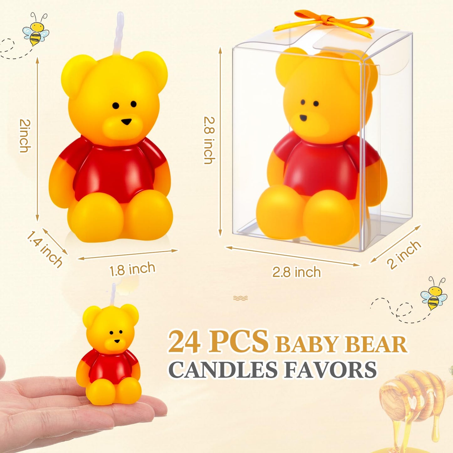 Dansib 15 Pcs Bear Baby Shower Candle Favors for Guest Bear Party Favors Baby Shower Candles Bulk for Gifts Party Decorations (Yellow)