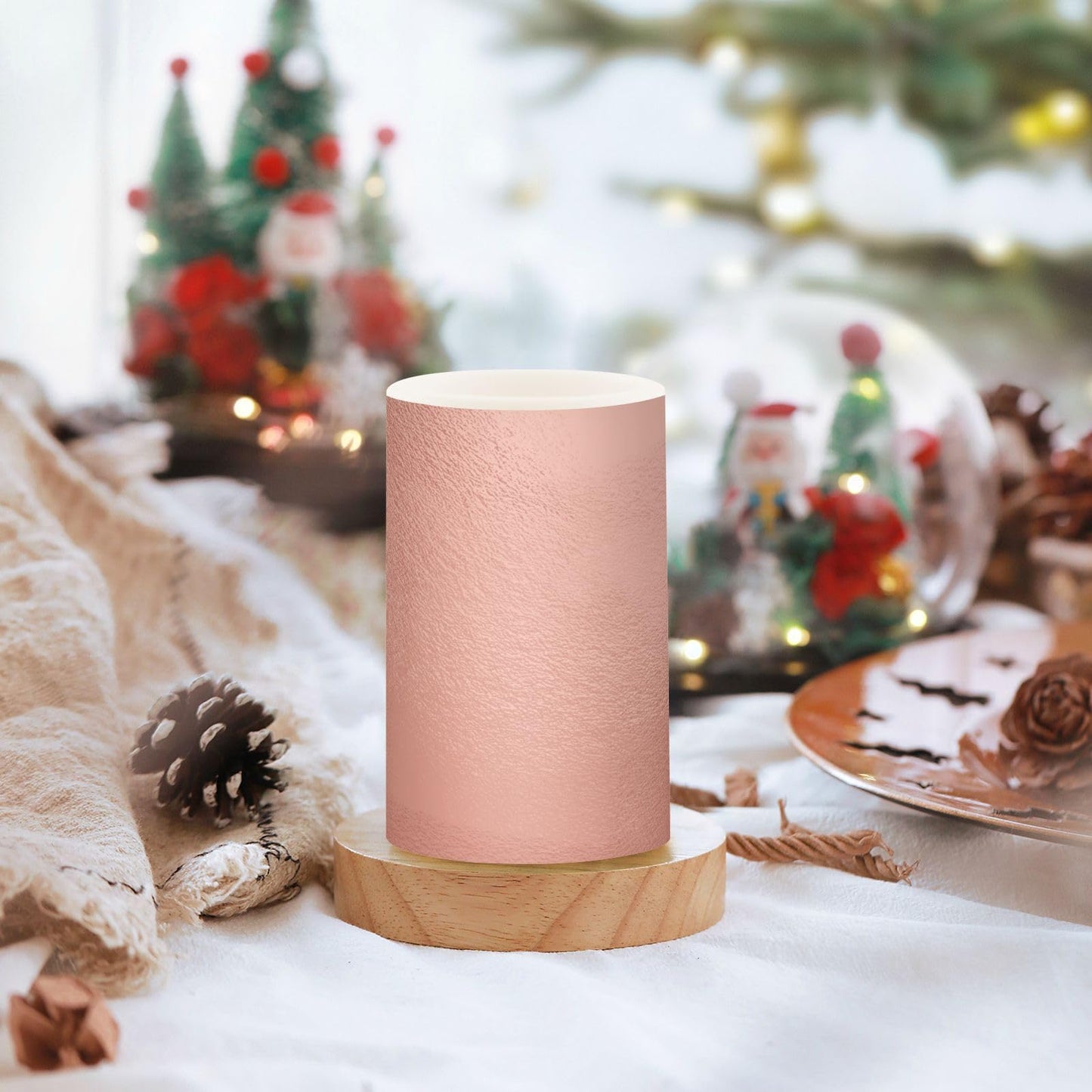 Eionryn Rose Gold Cement Texture Flameless Candles Pink Marble Stone Battery Operated LED Candles with Remote Timer Electric Candles for Home Party Decor 2pcs