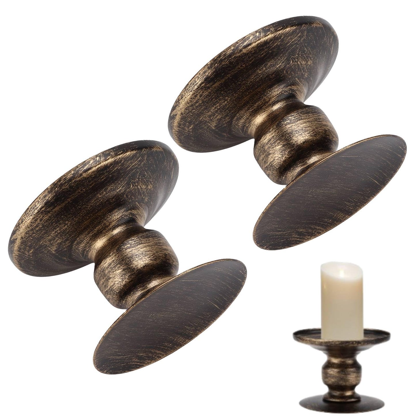 2Pcs Candle Holders, 7.4cm / 2.9in Iron Pillar Retro Simplistic Candle Pedestal CandleSticks Stand Holders Decor for Wedding Party Home