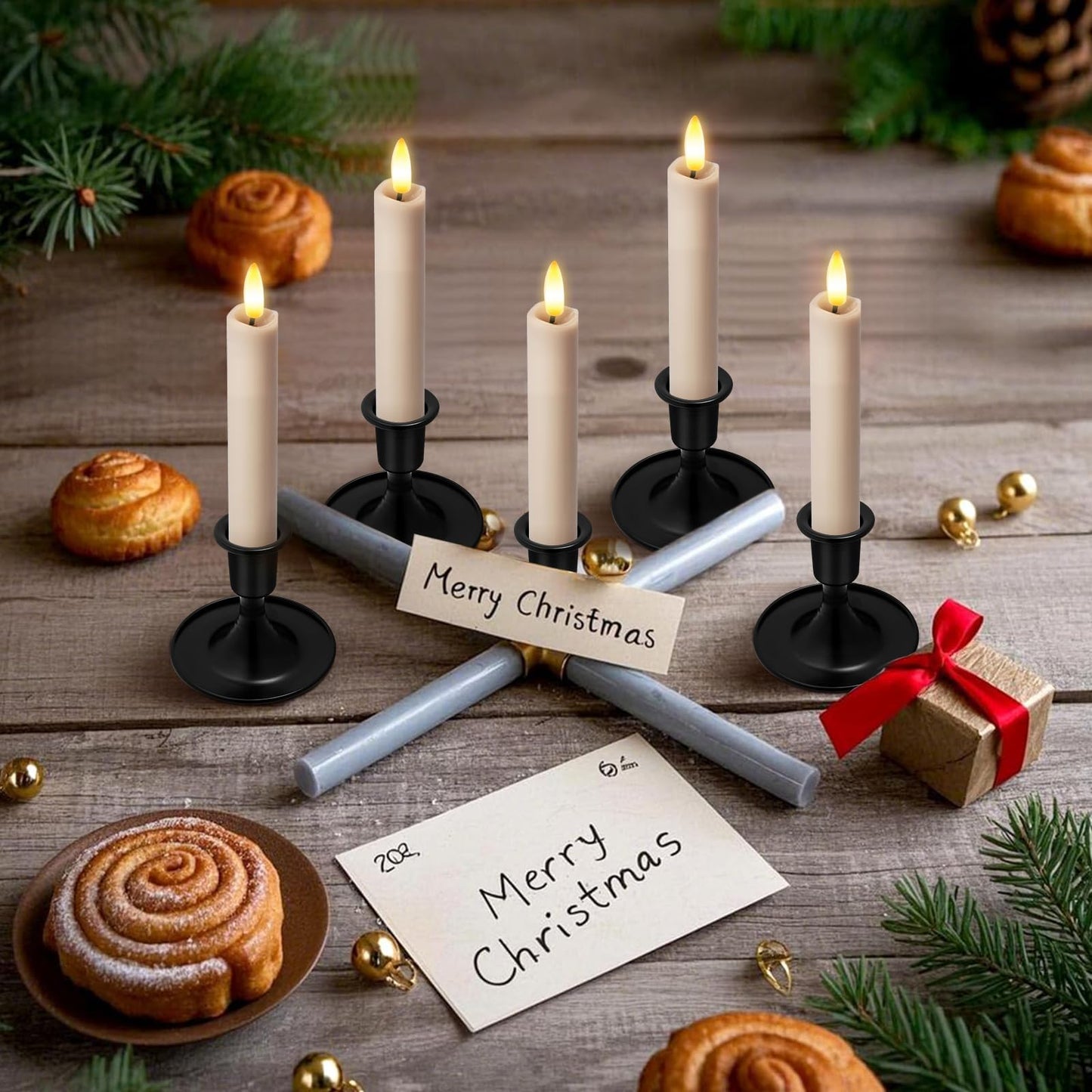 KSWING Upgraded Real Wax Short LED Flameless Taupe Taper Candles with Remote, 6 PCS Candlesticks Battery Operated 3D Flickering- 6" Realistic Fake Candle Sticks for Home/Wedding/Fireplace Xmas Decor