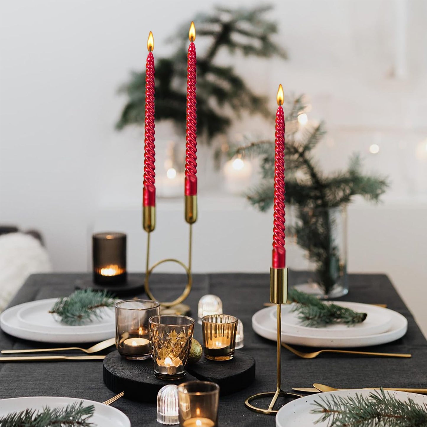 Likejarcand 10 inch Spiral red Tapered Candles,-Set of 4 Tapered Candles, red Tall Candlesticks, Long Candl Sticks, Home Dinner, Party, Wedding, Halloween