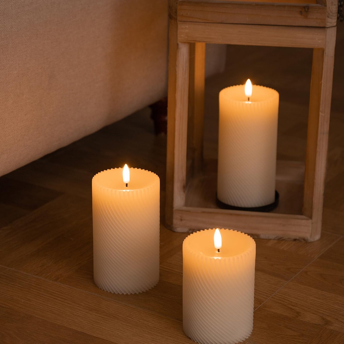 ANGELLOONG Flickering Flameless Candle with Remote, Real Wax Battery Operated Candles with Timer, Set of 3 Fake LED Electric Pillar Candles for Home Party Holiday Christmas Decor, Twill