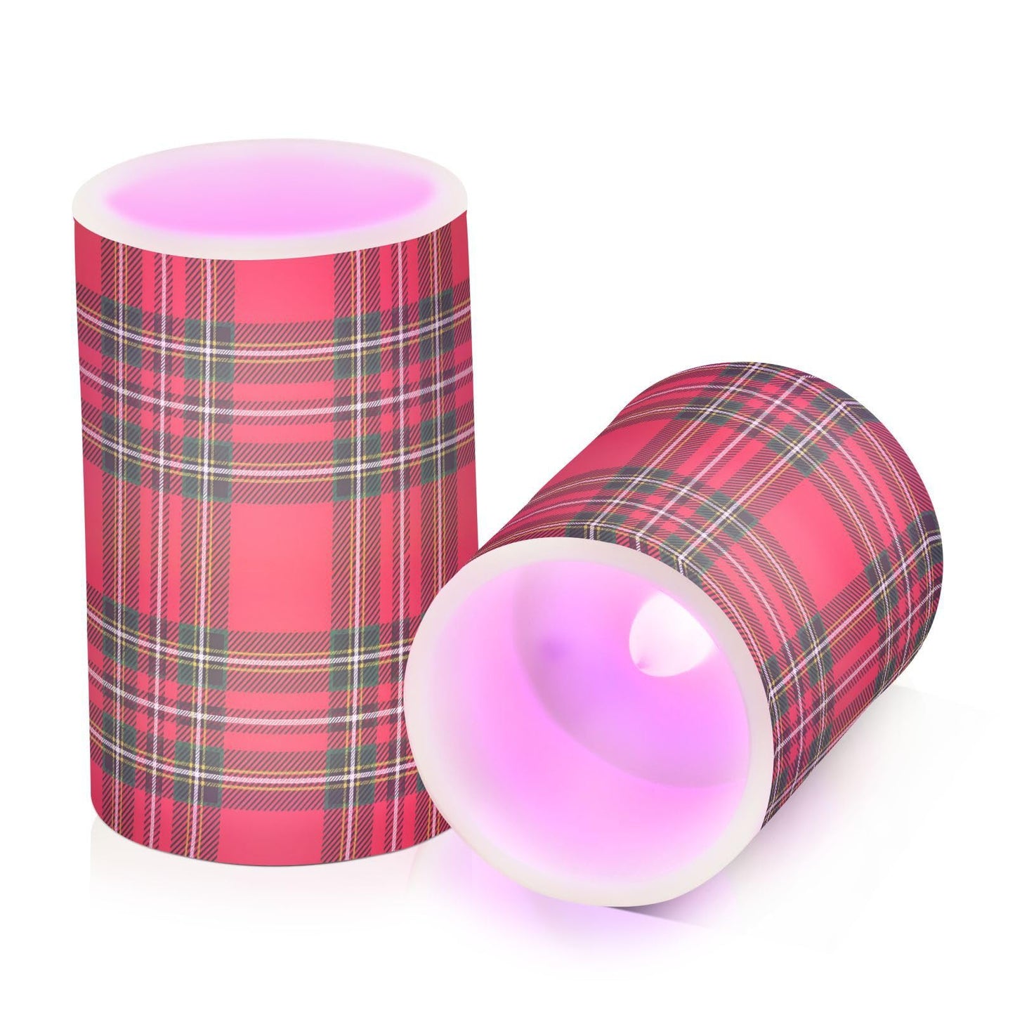 BOENLE Flickering Flameless Candles, Red Green Tartan Plaid Christmas LED Candles with Remote Timer, Set of 2 Battery Operated Candle for Valentine Wedding Birthday