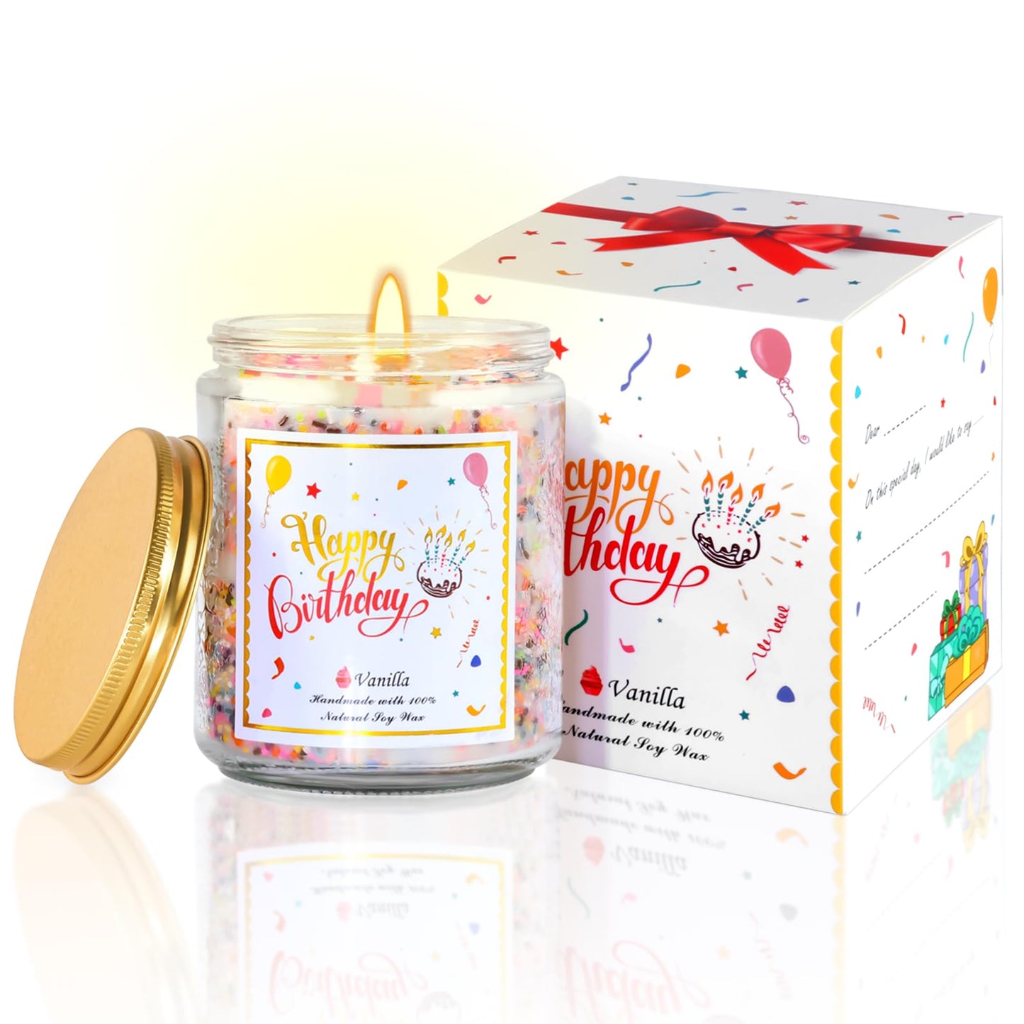 Happy Birthday Candle - Natural Soy Wax Scented Candle with Vanilla Birthday Cake Scent, Unique Gift Ideas for Men Women Best Friend