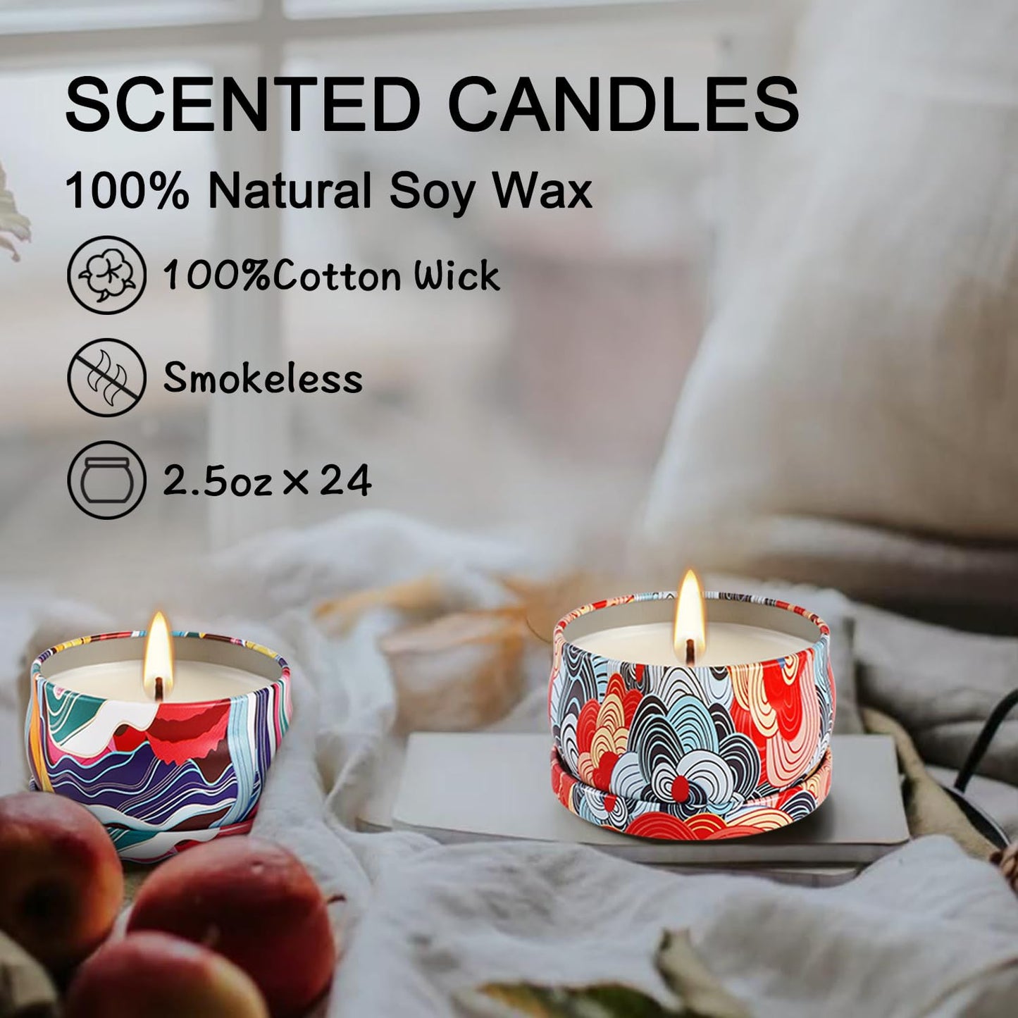 YOROXRG 24Pack Scented Candles, Soy Wax Travel Tin Jar Candles, Aromatherapy Candles for Home 2.5 OZ for Mom for Christmas, Birthday, Thanksgiving, Mother's Day, Valentine's Day