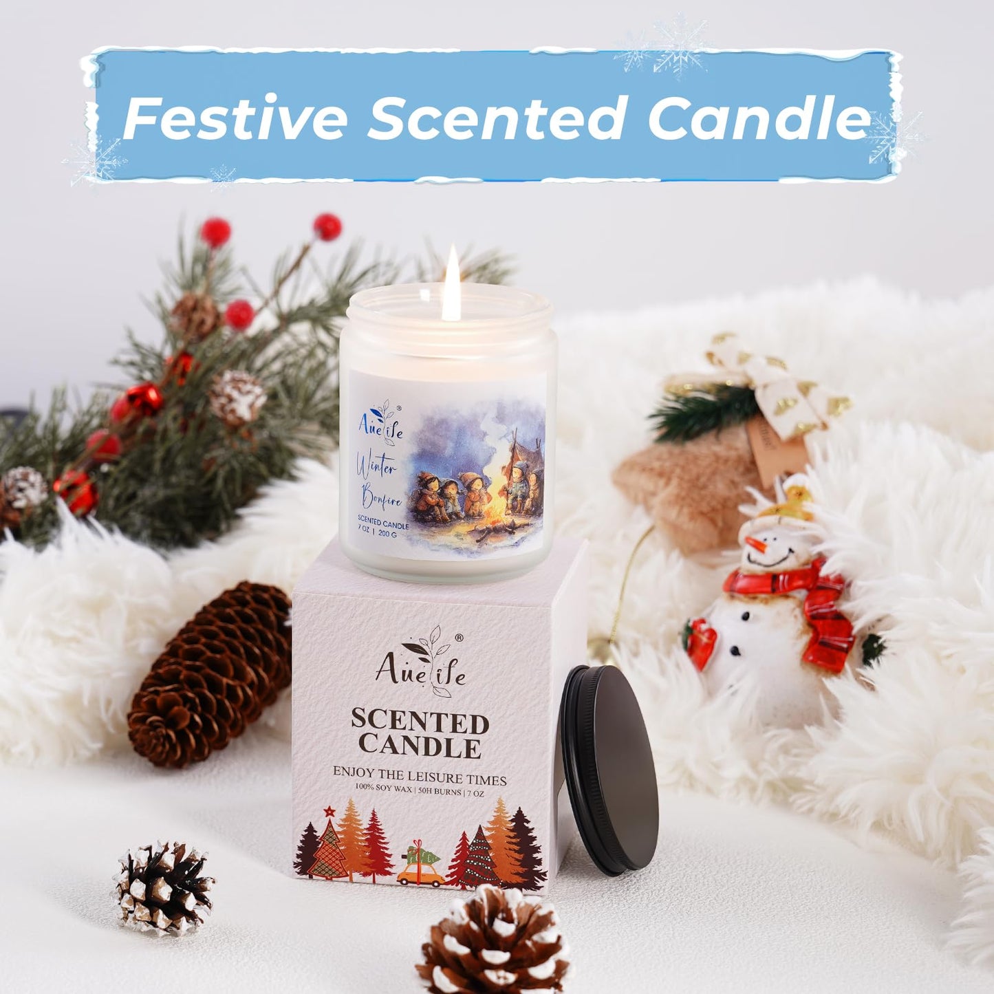 Hello Winter Candle | Fresh Citrus & Jasmine Scented Soy Candles - Winter Aromatherapy Candles Gift for Women & Men, Cozy Holiday Home Décor Candle, Long Lasting Clean Burn