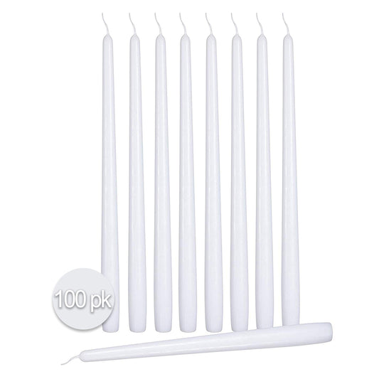 Ner Mitzvah 100 Pack Tall Taper Candles - 8.5 Inch White Dripless, Unscented Dinner Candle - Paraffin Wax with Cotton Wicks - 7 Hour Burn Time