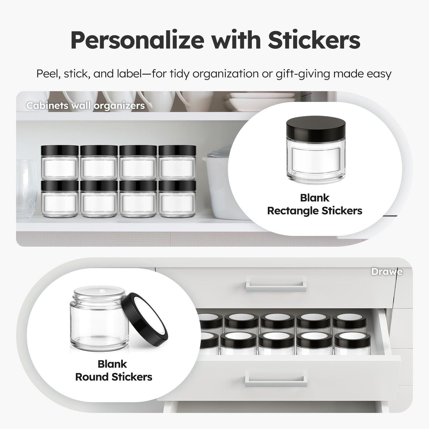 2 oz Glass Jars with Lids, 36 Pack Clear Small Glass Jars with Black Lids Leakproof Round Airtight Empty Cosmetic Travel Containers with Inner Liners For Lotions Powders and Candle Making