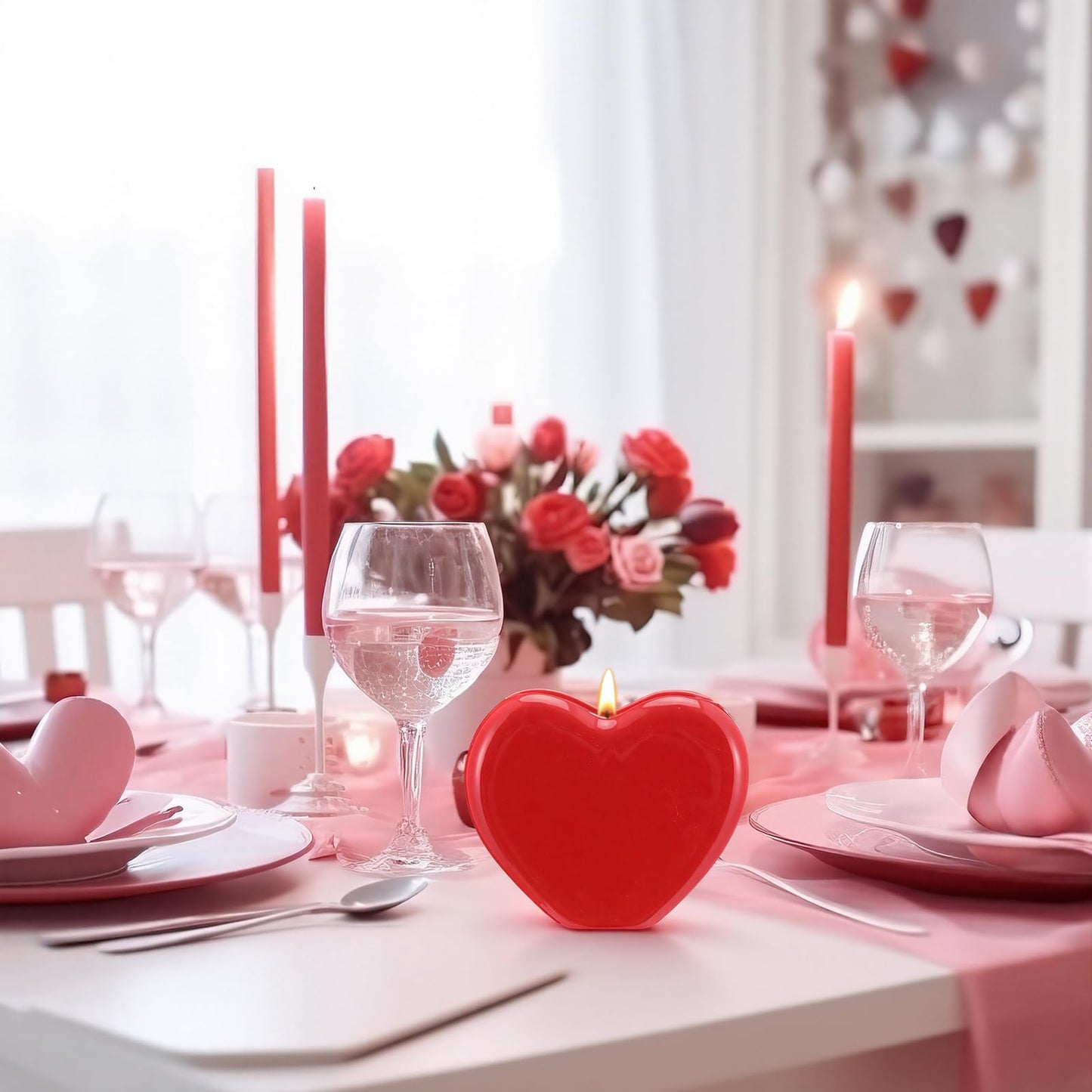 Vesici Valentine's Day Heart Candle Roses Scented Ceramic Love Heart Shape Candle Romantic Soy Wax Decor Holder Aromatherapy Candles for Valentines Day Anniversary Birthday Decor Gift (Red)