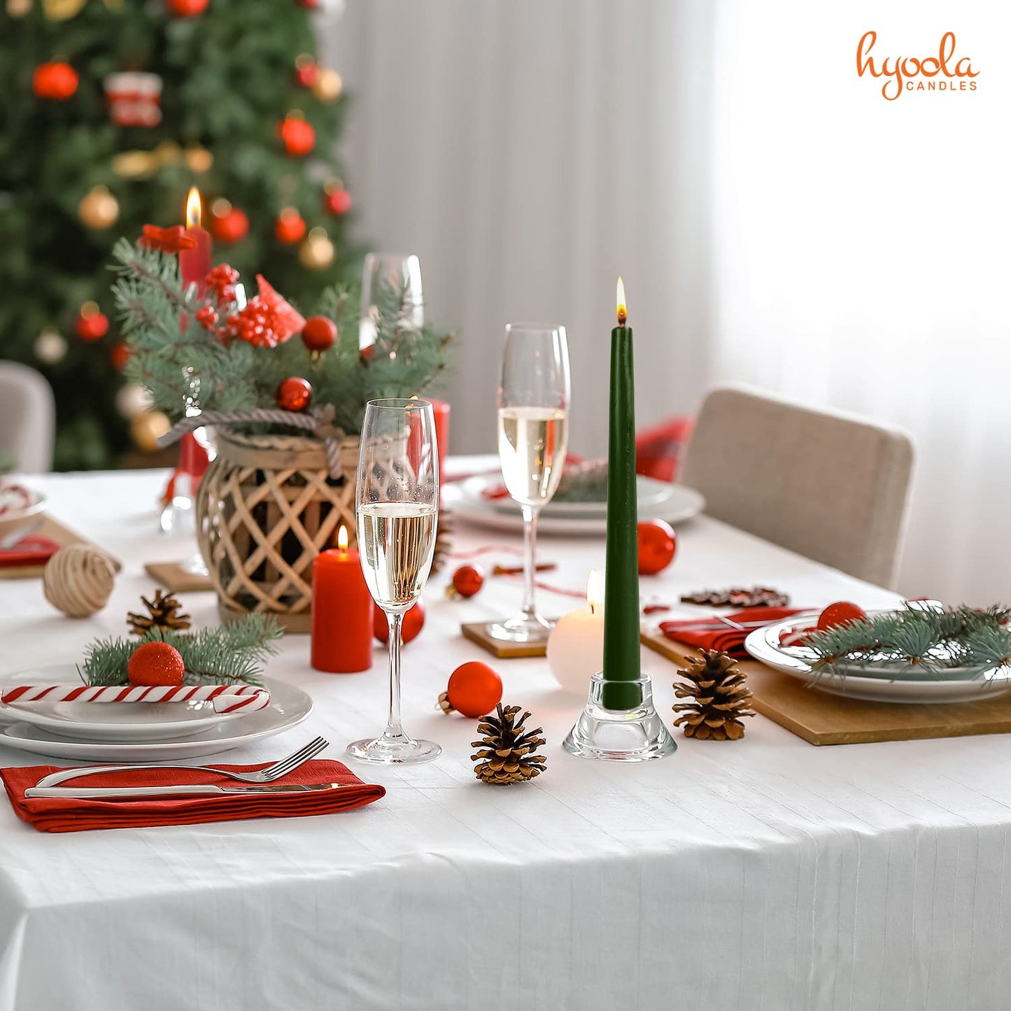 Hyoola Christmas Candles - Green and Red Taper Candles 10 Inch Dripless - 4 Pack Unscented Holiday Candles - European Made