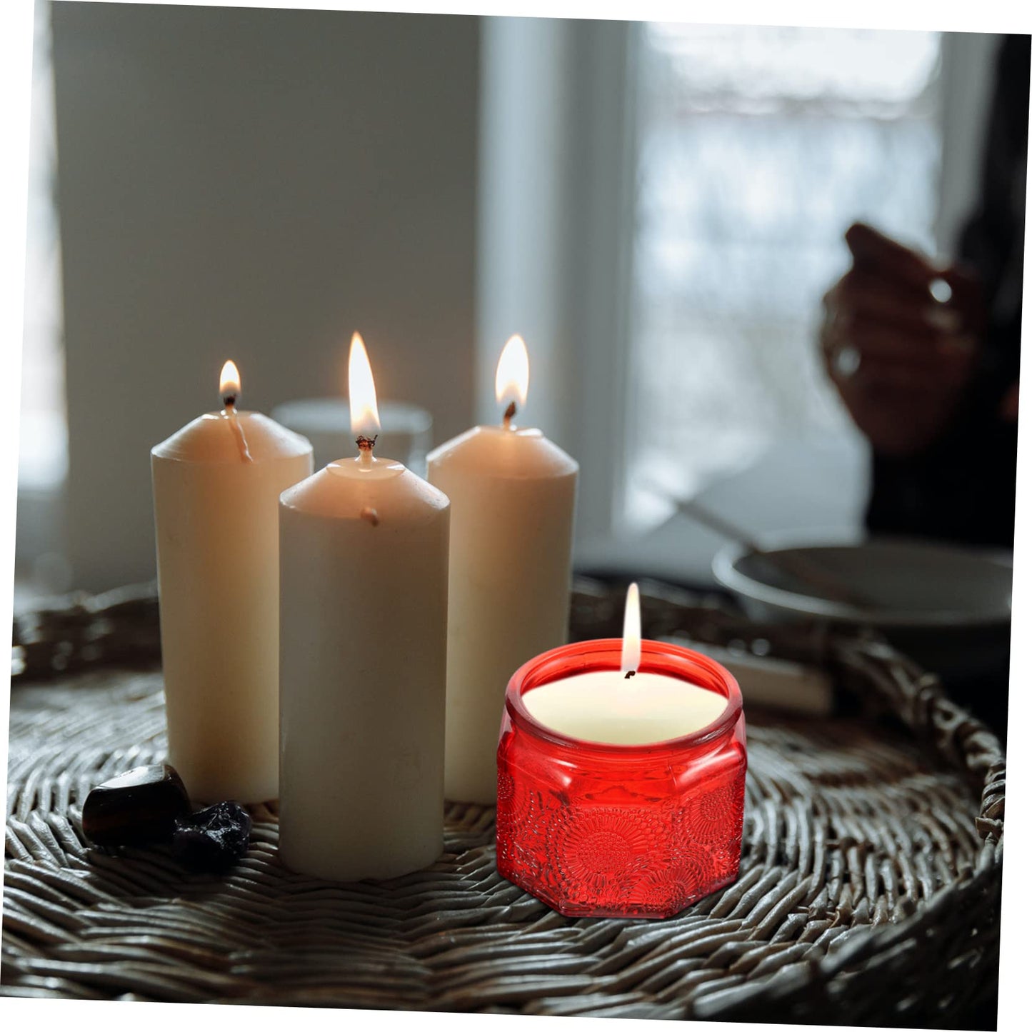 Gogogmee 14pc Glass Candle Tins Lids DIY Candle Making Jars Craft Storage Container Embossed Pattern for Birthday Present
