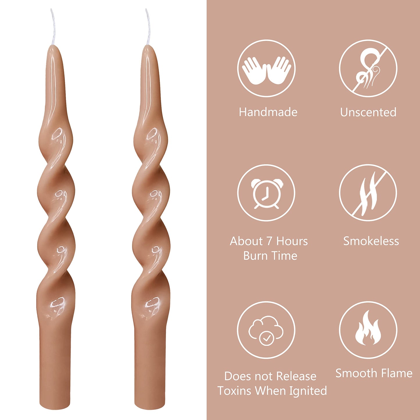 10 Inch Spiral Candles Set of 4 – Unscented Candle Stick, Brown Handmade Tapered Candle Long Burning Twisted Candles for Wedding Dinner Table Home Decor