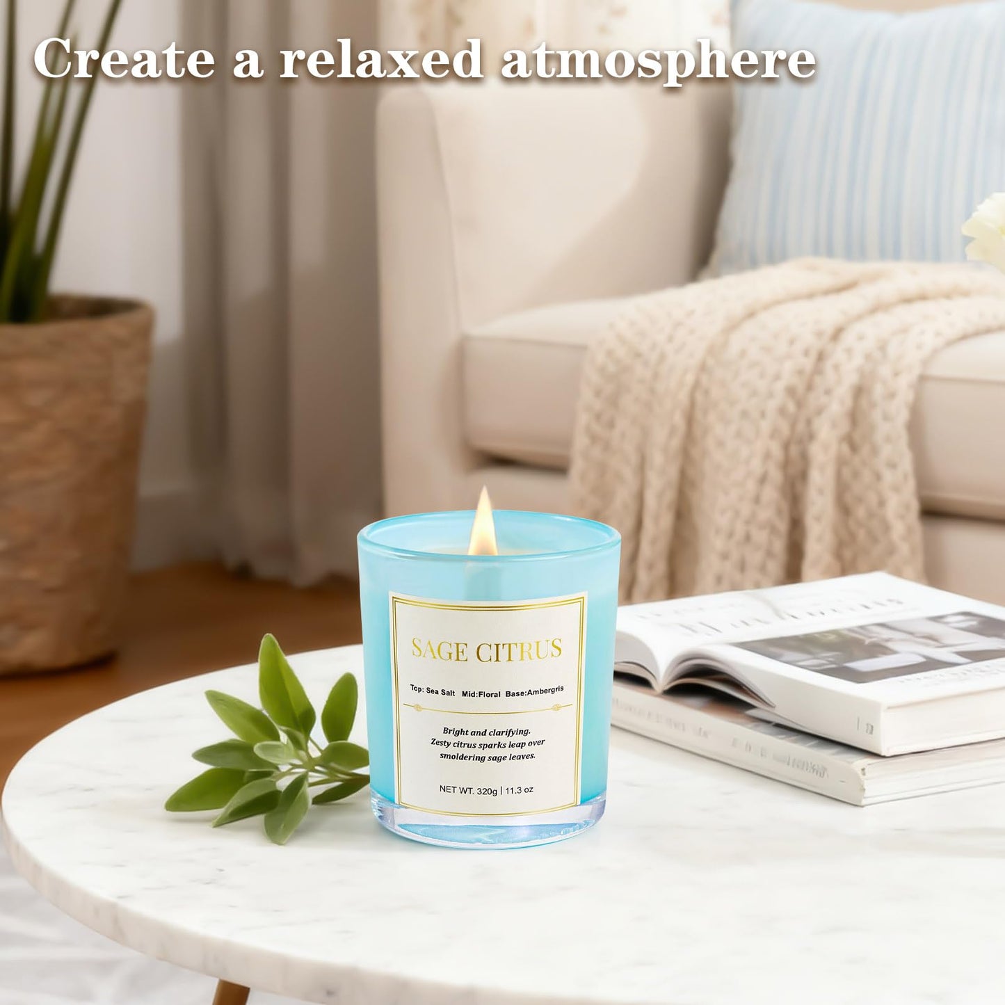 Scented Candles for Home,Wood Wick Sage Citrus Scented Candle,22.6 oz 150 Hour Long Burning Lasting, Natural Soy Wax Candles Gifts Set,for Holiday Day