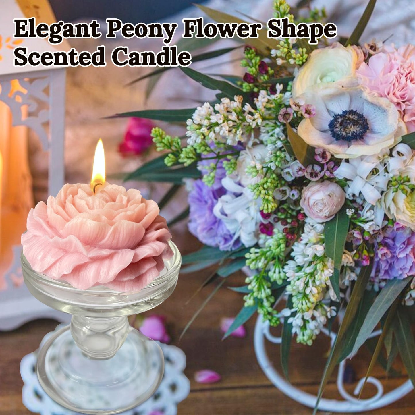 3 Inch Purple-Pink and Light-Peach Peony Flower Shape Candle for Women - Aromatic Pastel Aesthetic Candle with Fragrance - Christmas Gift for Friends Colleagues and Classmates