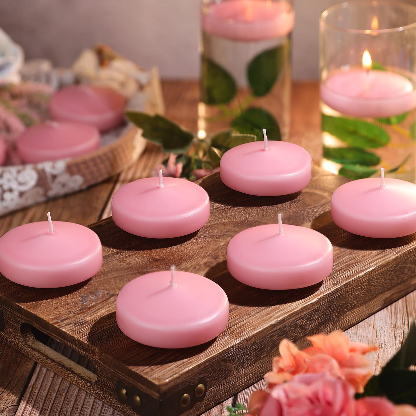 3 inch Floating Candles 8-9 Hours Pink Floating Candle for Centerpieces 36 Packs Unscented Floating Candles 3" Water Candles for Cylinder Vases,Pool,Wedding