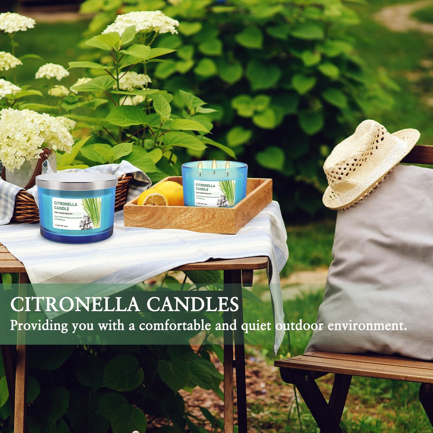 2x14oz Large 3-Wick Outdoor Indoor Citronella Candles, Long Lasting to 30 Hours, Scented Natural Soy Candle for Garden Camping Party Yard Balcony
