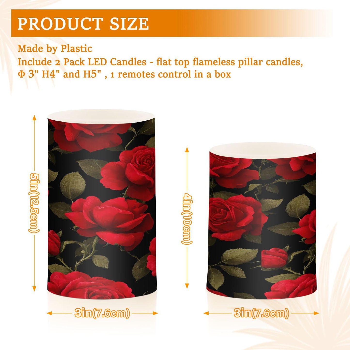 panksolu Flickering Flameless Candles, Beautiful Red Rose LED Candles with Remote Timer, Battery Operated Candle for Valentine Wedding Halloween Christmas Decor - Set of 2