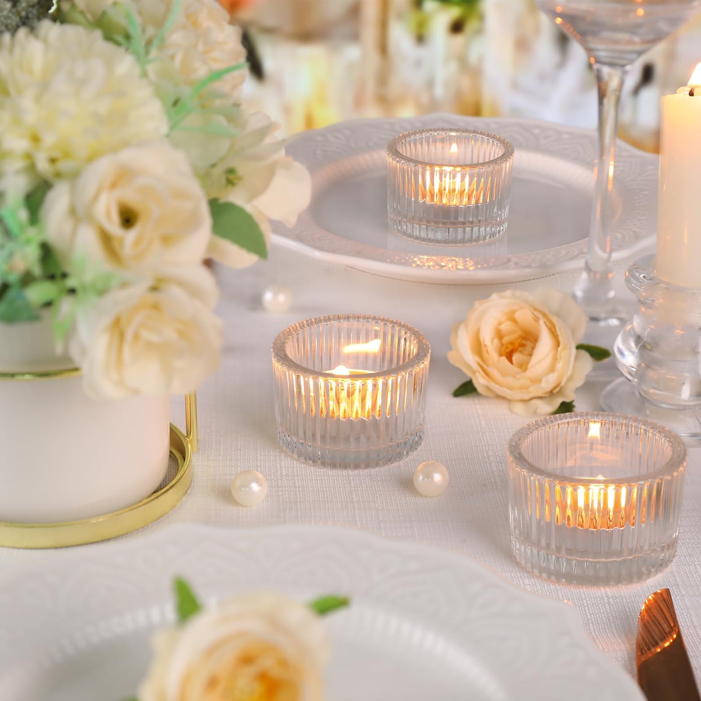 Lanttu Clear Tealight Candle Holder Set of 12, Small Votive Candle Holders for Wedding, Glass Tea Light Candles Holder for Party&Home Decor, Table Centerpiece (2''Dia*1.4''H)