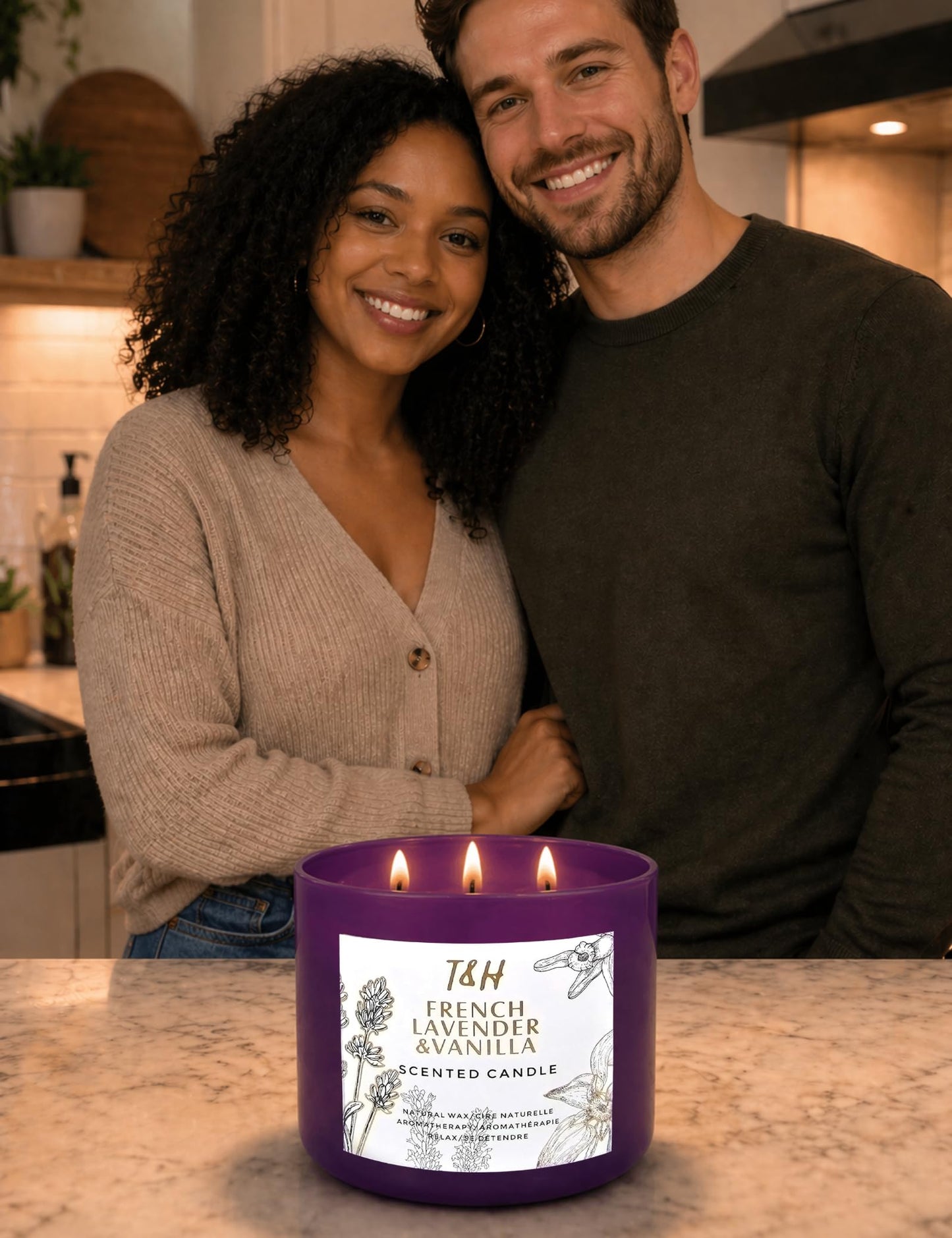French Lavender Vanilla 3-Wick Scented Candle | 15.8 oz Large Soy Aromatherapy Candle for Home | Clean Burn Long Lasting | Relaxing Floral Vanilla Scent | Cozy Gifts for Women & Men