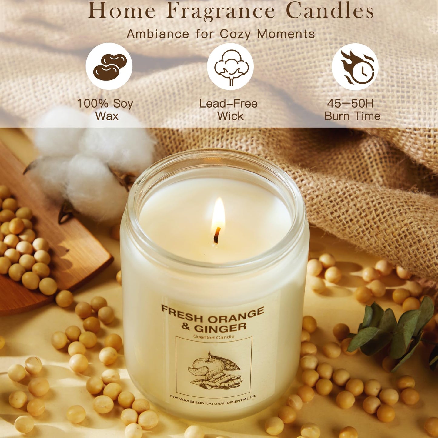 Soy Wax Scented Candle Gift Set, 4 Pack Lavender, Orange & Lemon Scents, Long Lasting Aromatherapy Candles for Home, Relaxing Gifts for Women, Perfect for Holiday, Thanksgiving & Christmas