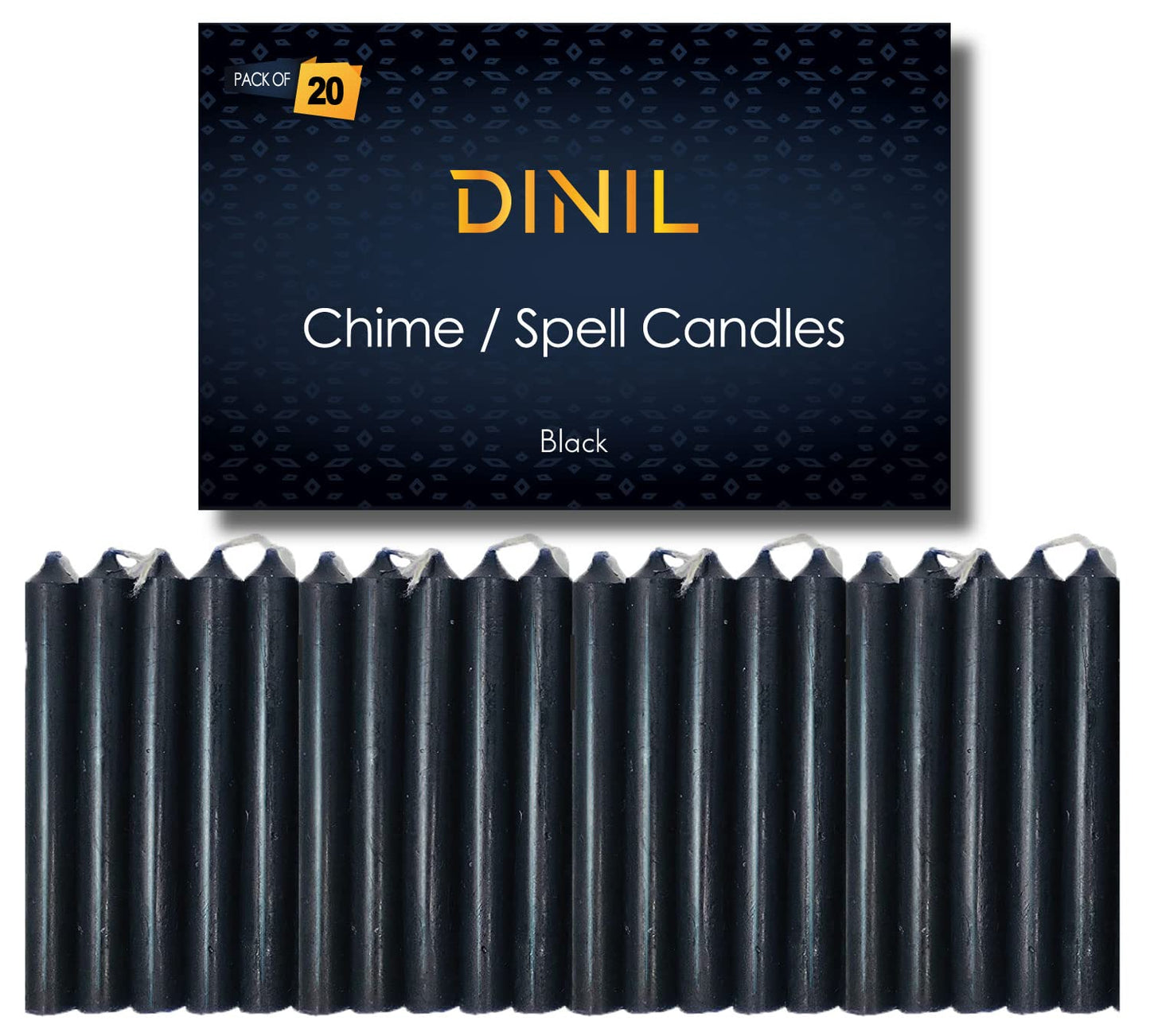 Dinil – Set of 20 Black Spell & Chime Candles – Premium Mini Taper Candles for Rituals, Prayer, Birthdays, Meditation, Altar, Spells, Chime Candles - 4 Inch Tall, Unscented (Black)