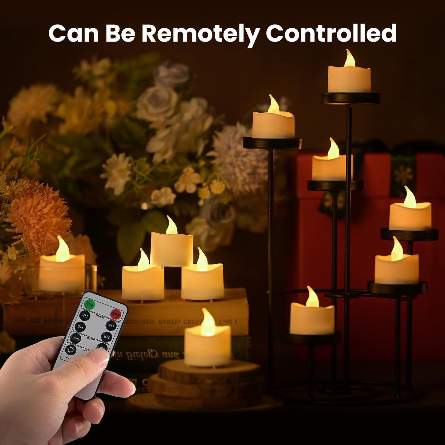 JOSU Rechargeable Flameless Tea Lights Candles with Remote Timer, Battery Operated LED Tealight Candles with 2 x 6-Port USB-C Cable for Votive Wedding Table Centerpiece Home Aniversary Decor, 12-Pack