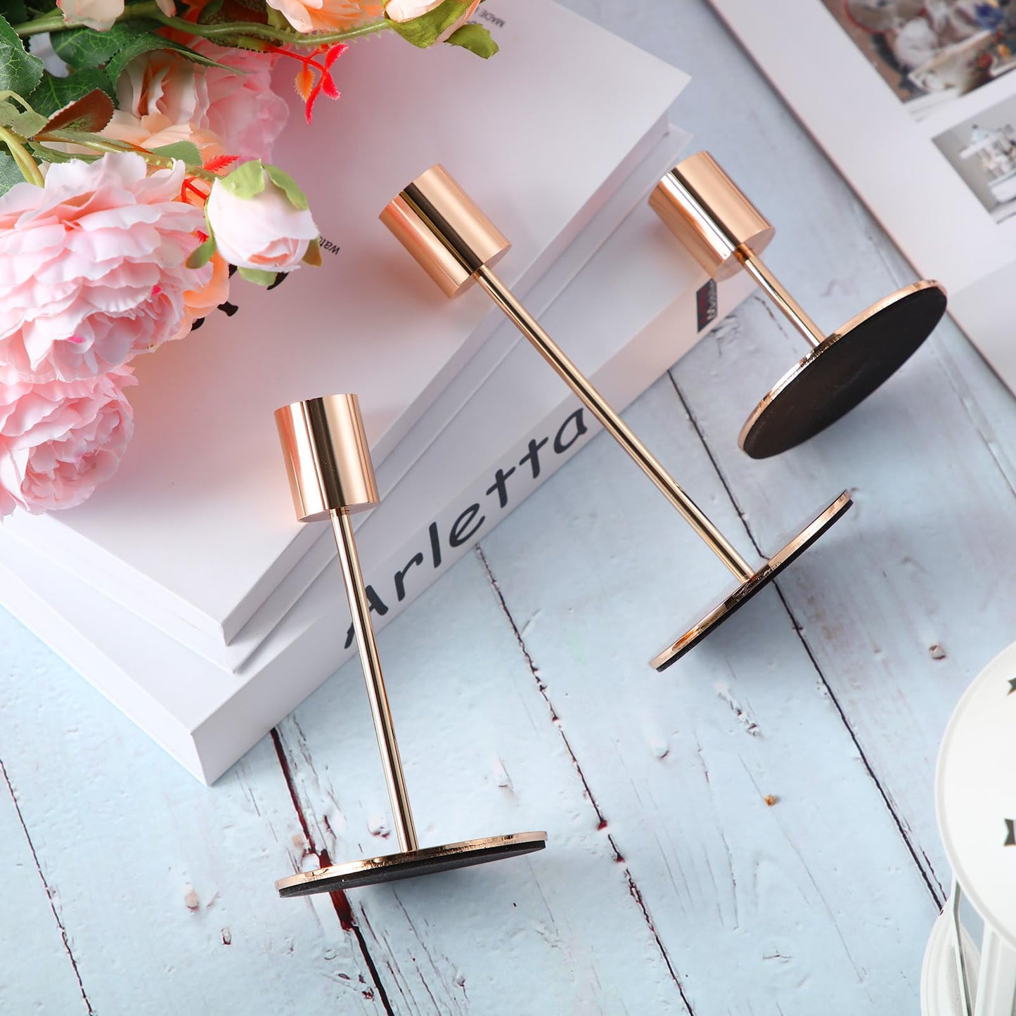 Sieral Candle Holders Bulk Taper Candlesticks Holders Set Modern Decorative Metal Candelabras for Wedding Anniversary Home Dinning Table Centerpiece Xmas Party Decor(Gold,15 Pcs)