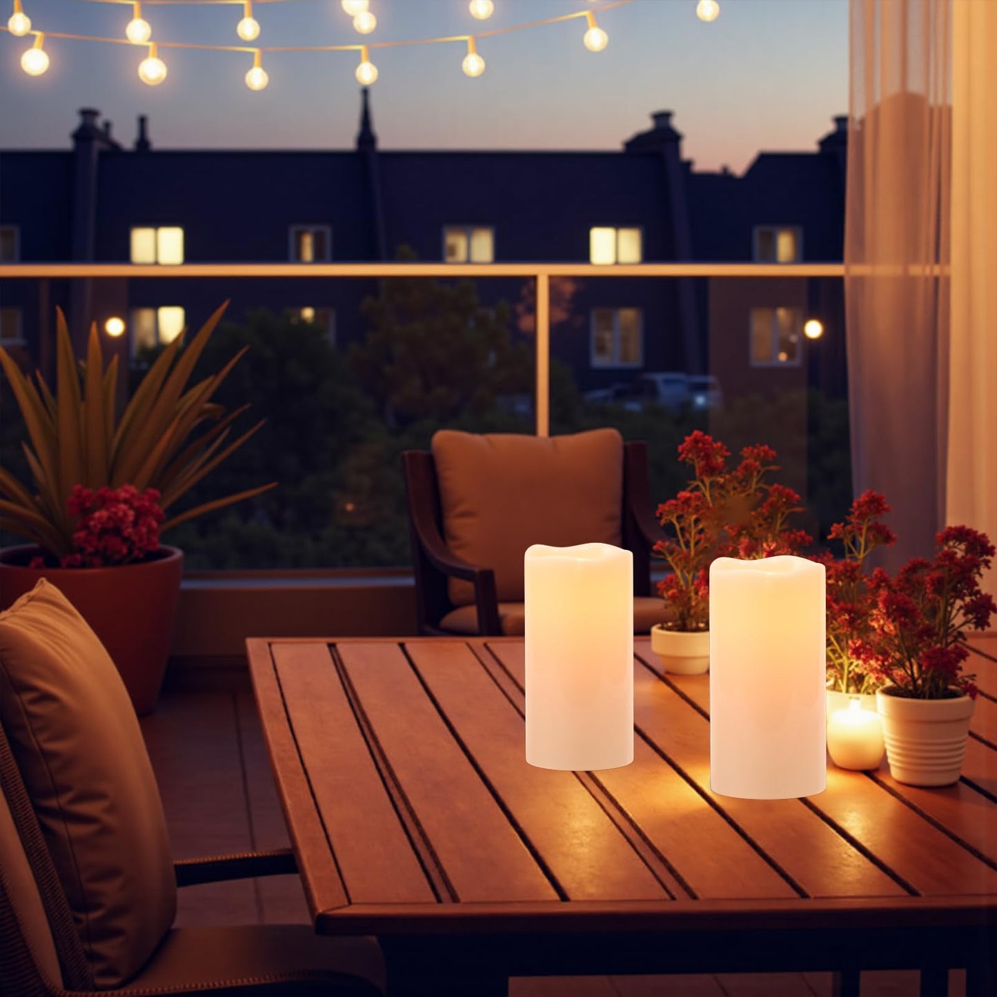 Eldnacele 8" × 4" Waterproof Outdoor Large Flameless Candles Remote and Timer, Battery Operated White Plastic LED Flickering Pillar Candles 2 Pack Dinner Wedding Porch Garden Lanterns Home Decor