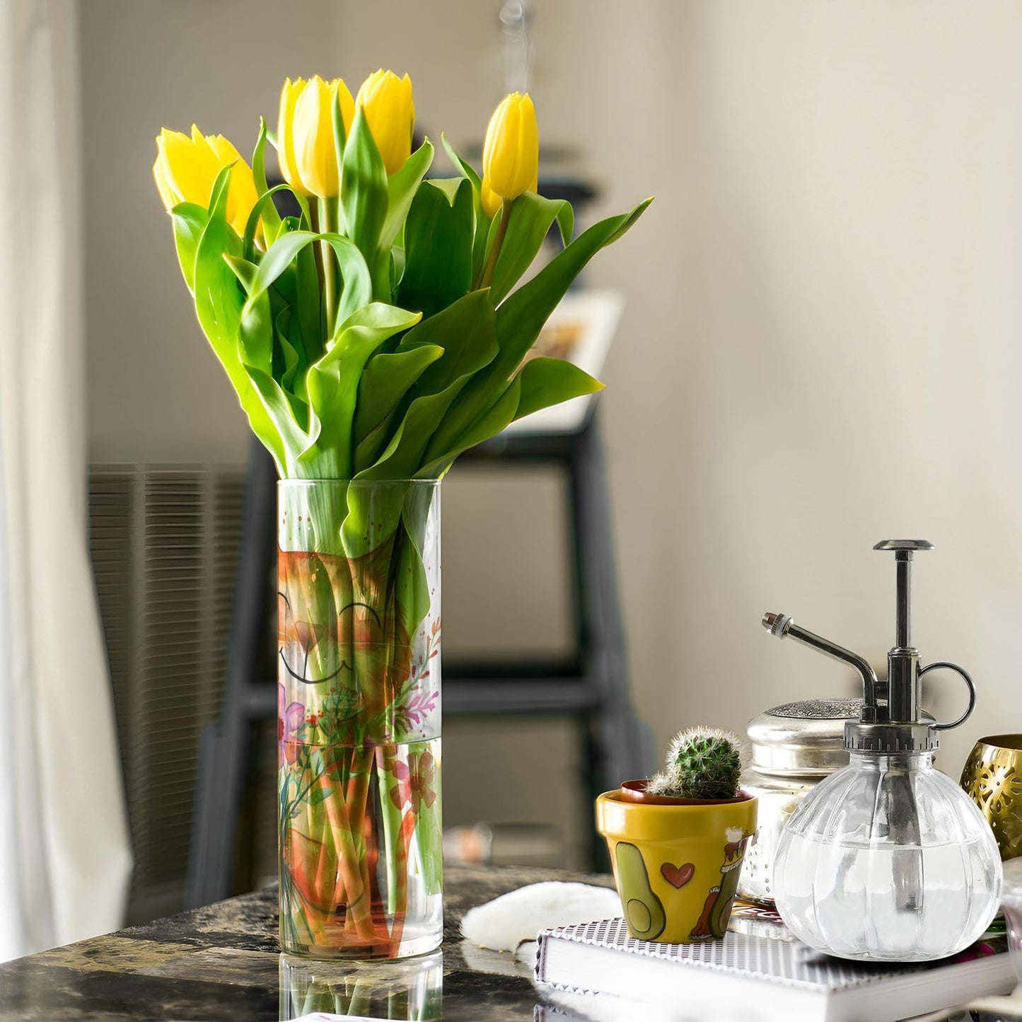 Cartoon Orange Cat Flower Vase Bud Vase Home Decor for Dining Table Office Bedroom Living Room
