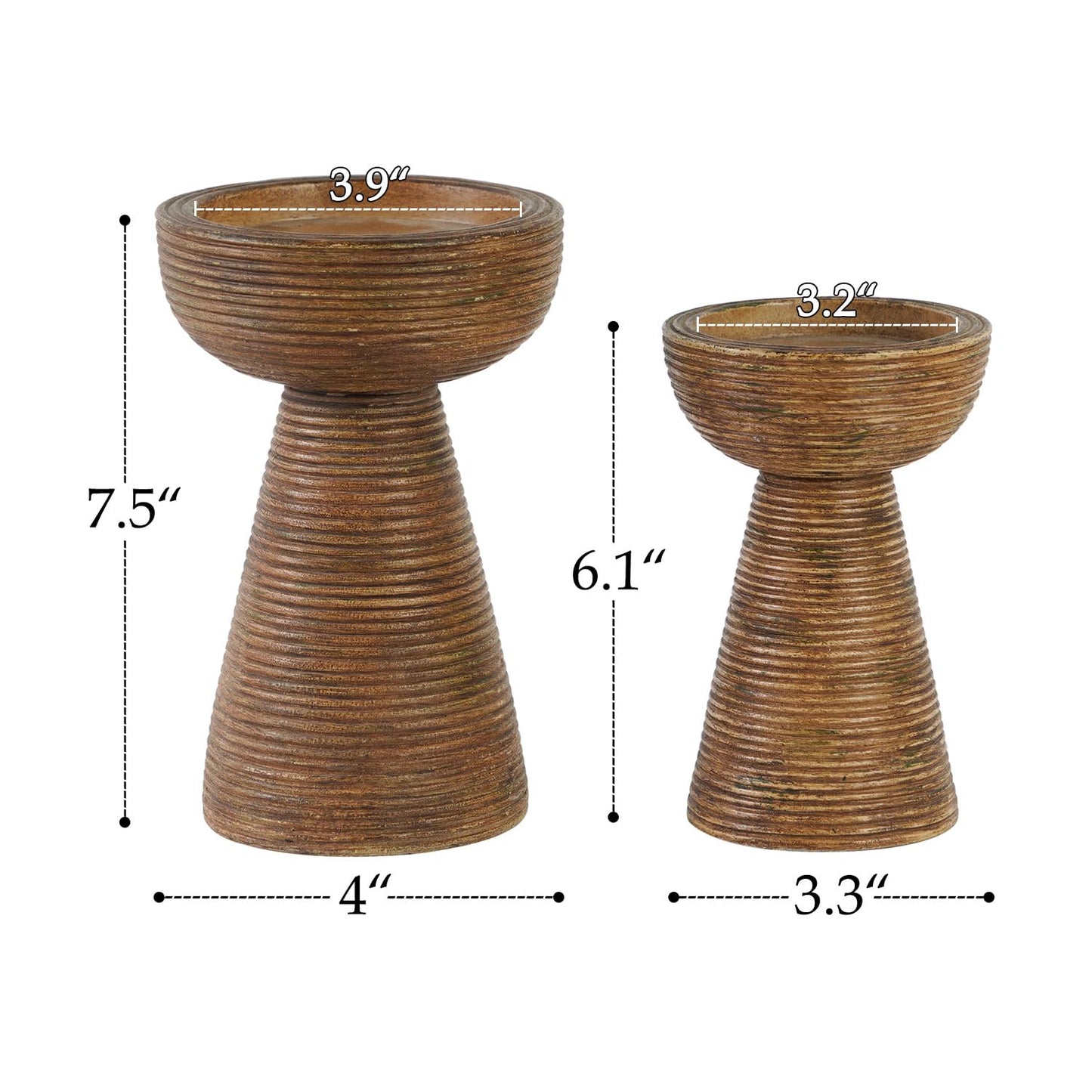 NIKKY HOME Modern Farmhouse Pillar Candle Holders Set of 2, Rustic Resin Candlesticks Pedestal Stand, Fireplace Mantle Table Centerpiece Decor, Brown